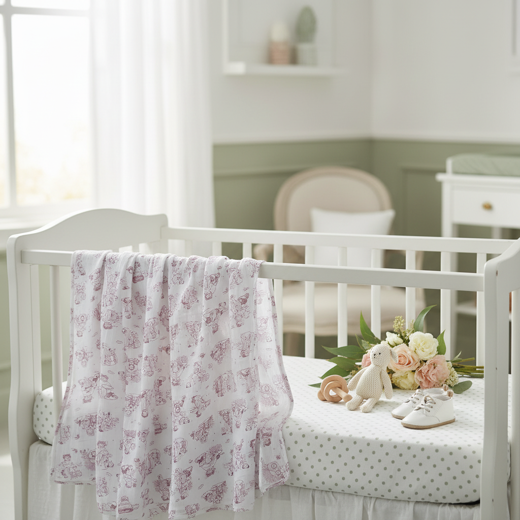Le maxi lange Toile de Jouy Bleue ou Rose